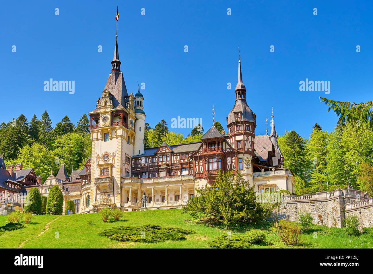 Il Castello di Peles, Sinaia, Transilvania, Romania Foto Stock