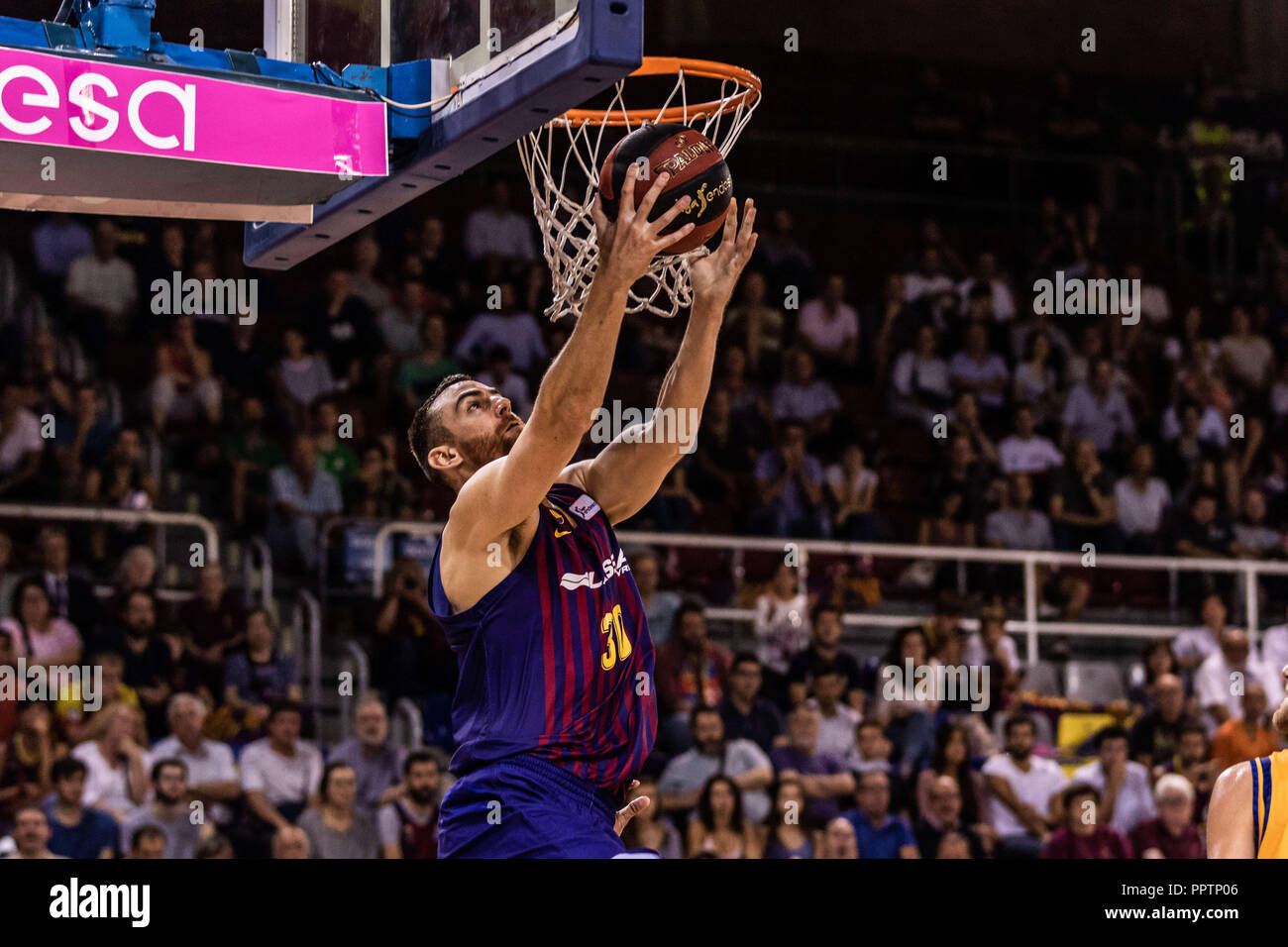 Nelle azioni durante la Liga Endesa match tra FC Barcelona e Lassa Herbalife Gran Canaria il 27 settembre 2108 a Palau Blaugrana, Barcellona, Spagna. Il 27 settembre, 2018. Credit: AFP7/ZUMA filo/Alamy Live News Foto Stock