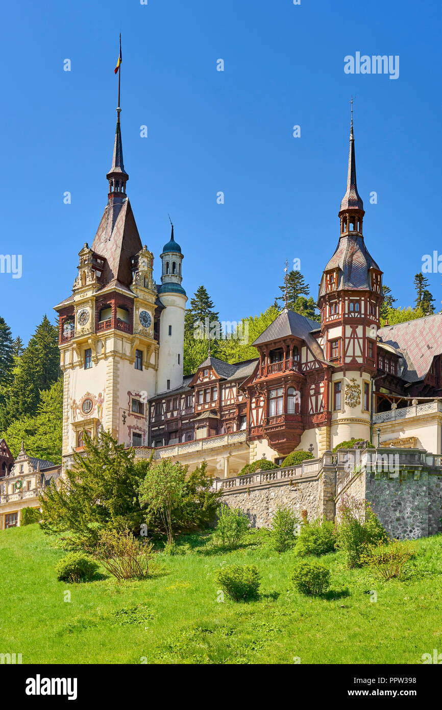 Il Castello di Peles, Sinaia, Transilvania, Romania Foto Stock