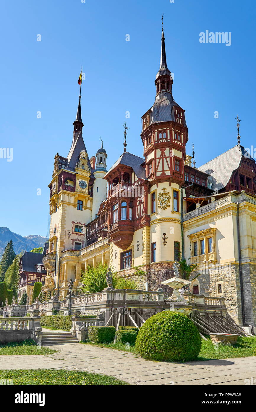 Il Castello di Peles, Sinaia, Transilvania, Romania Foto Stock