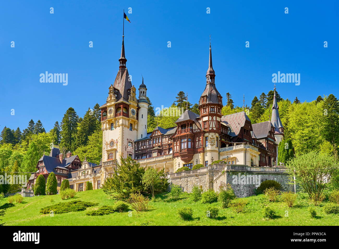 Il Castello di Peles, Sinaia, Transilvania, Romania Foto Stock