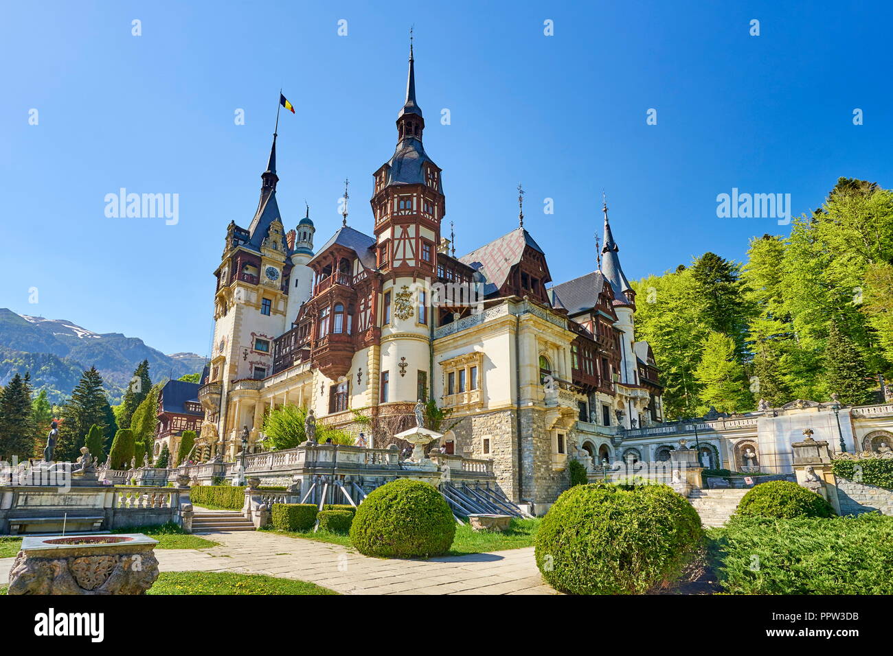 Il Castello di Peles, Sinaia, Transilvania, Romania Foto Stock