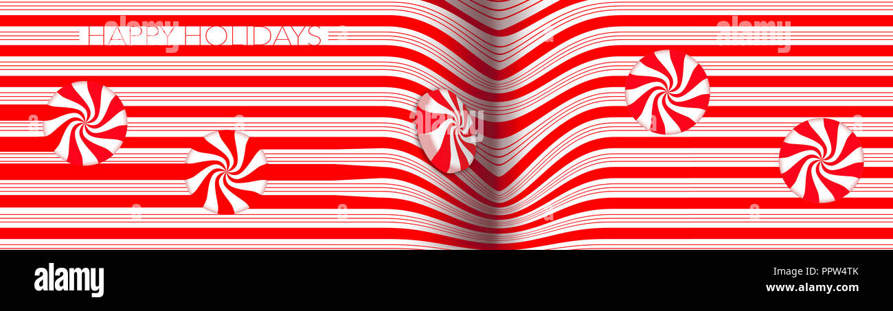 Candy Striped design con swirling rosso e bianco menta peperita dura caramella illustra il tema delle vacanze di Natale. Immagine di sfondo. Foto Stock