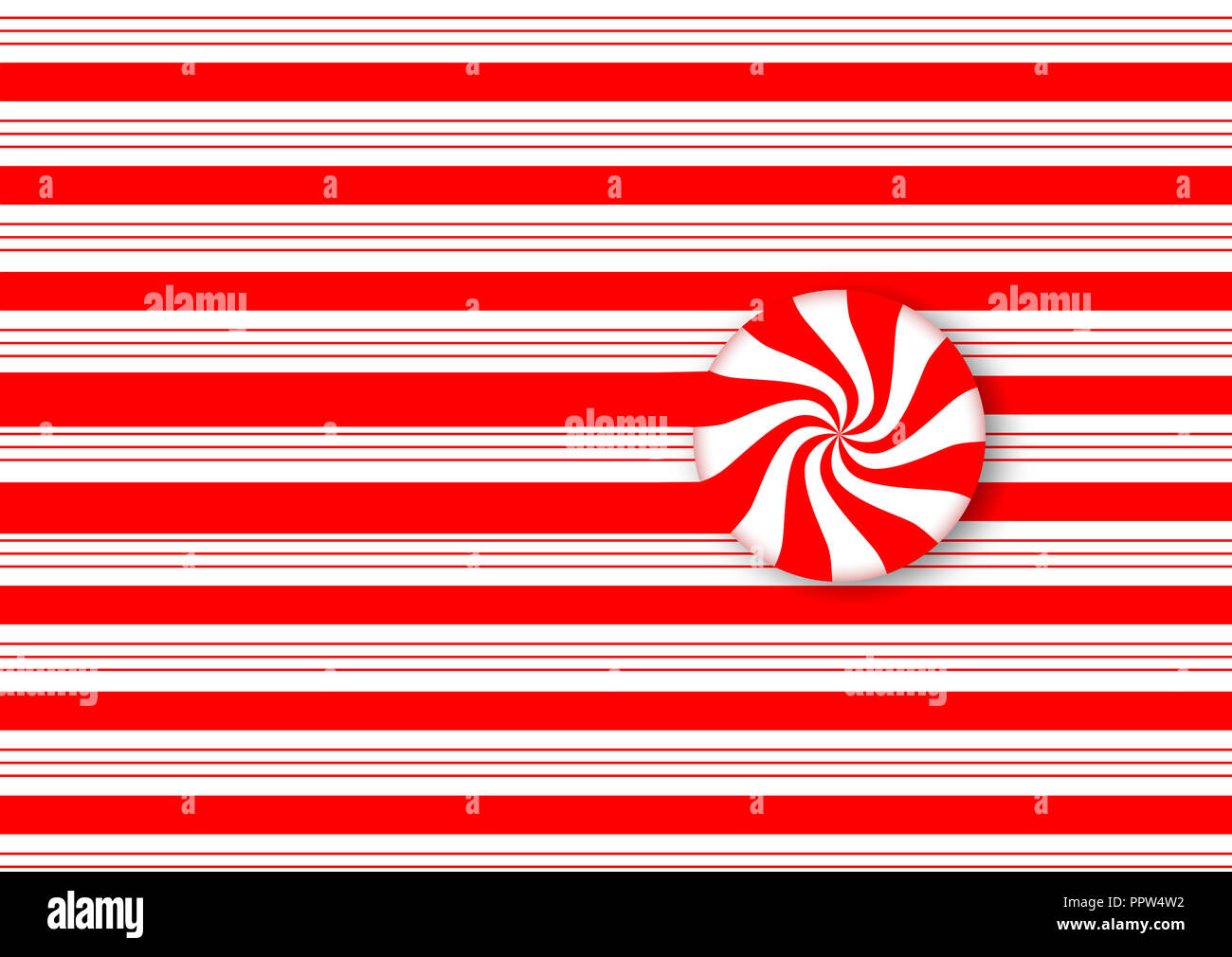 Candy Striped design con swirling rosso e bianco menta peperita dura caramella illustra il tema delle vacanze di Natale. Immagine di sfondo. Foto Stock