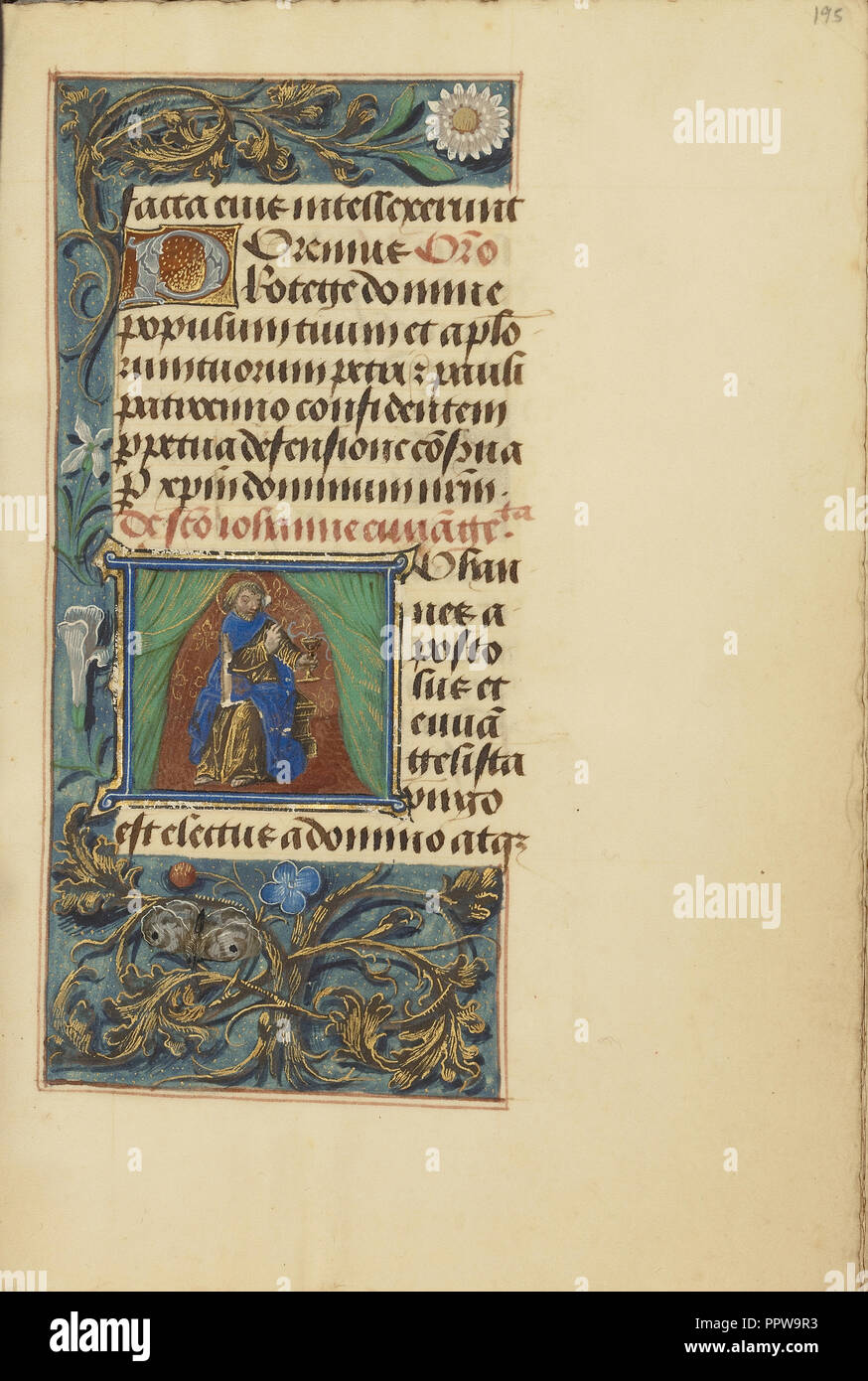 J iniziale: San Giovanni Evangelista; Padrone di Dresda Libro di preghiera o un workshop, fiammingo, attivo circa 1480 - 1515, Bruges Foto Stock