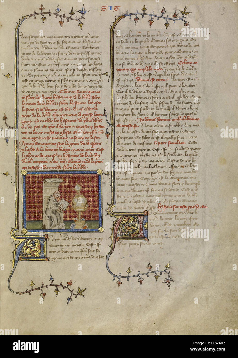 Pietro Comestor lettura; Maestro di Jean de Mandeville, Francese, attivo 1350 - 1370, Parigi, Francia; circa 1360 - 1370; tempera Foto Stock