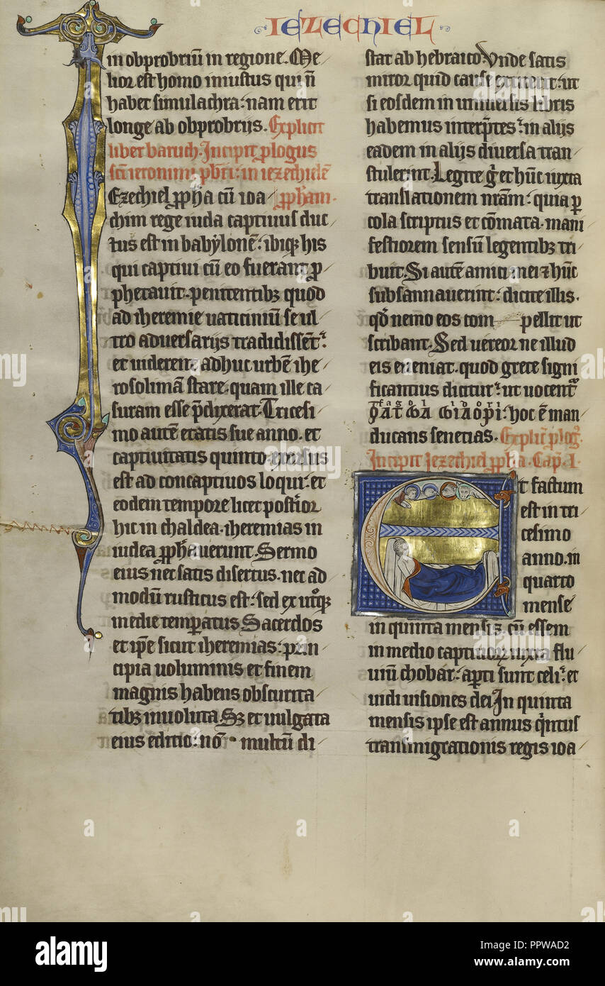 E iniziale: la visione di Ezechiele del Tetramorph; Lille, probabilmente, Francia; circa 1270; tempere, inchiostro nero e foglia oro Foto Stock