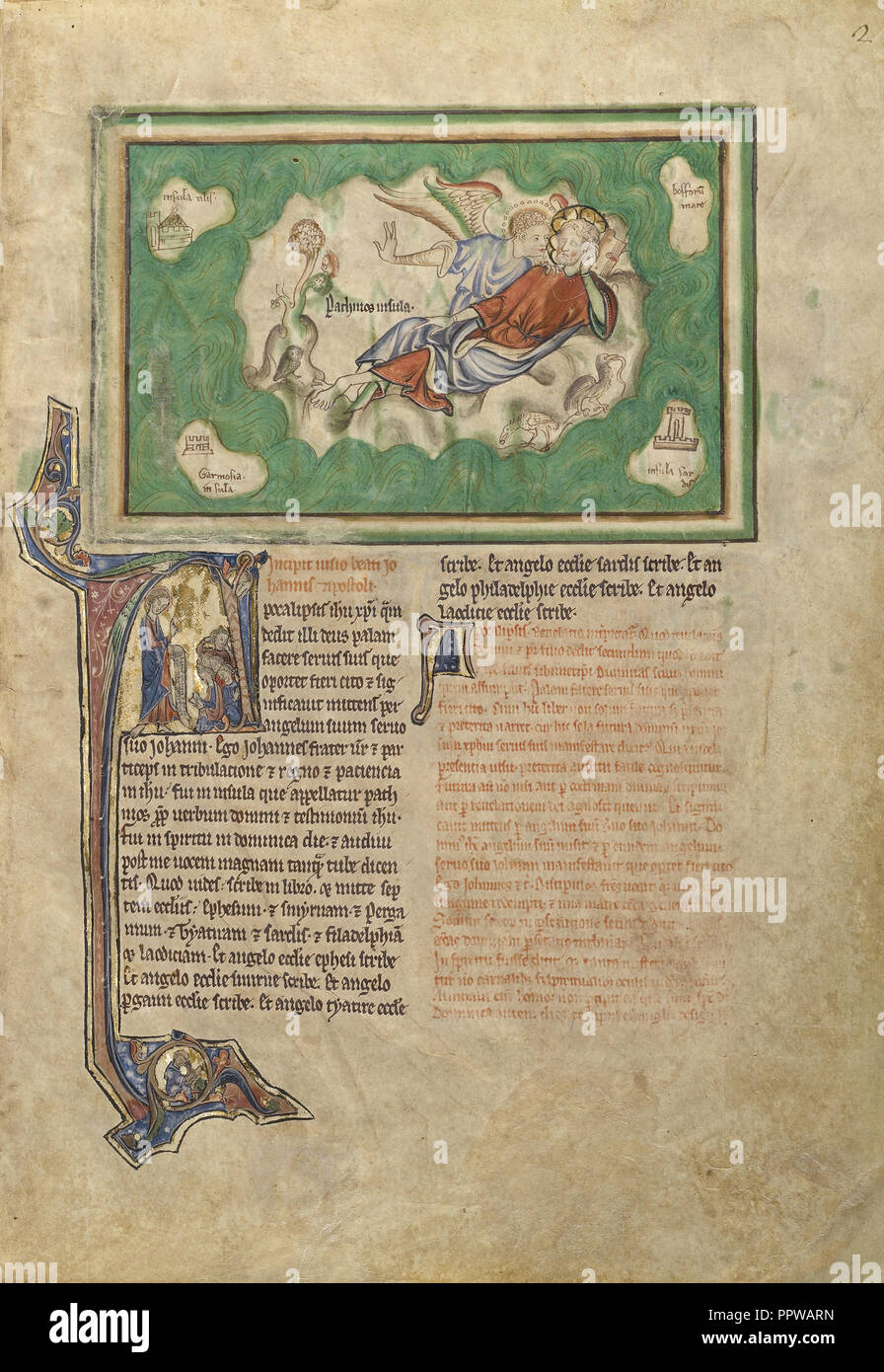 San Giovanni a Patmos; Londra, probabilmente, Inghilterra; circa 1255 - 1260; tempere, foglia oro, colorato di lavaggi, penna e inchiostro Foto Stock