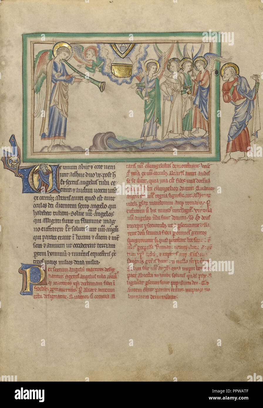 La sesta tromba: Angelo all'Eufrate; Londra, probabilmente, Inghilterra; circa 1255 - 1260; tempere, foglia oro, colorati Foto Stock