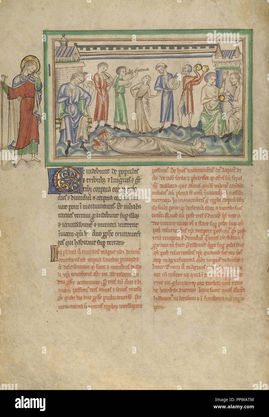 Il Unburied corpi dei due testimoni e il vanto di persone; Londra, probabilmente, Inghilterra; circa 1255 - 1260; colori a tempera Foto Stock