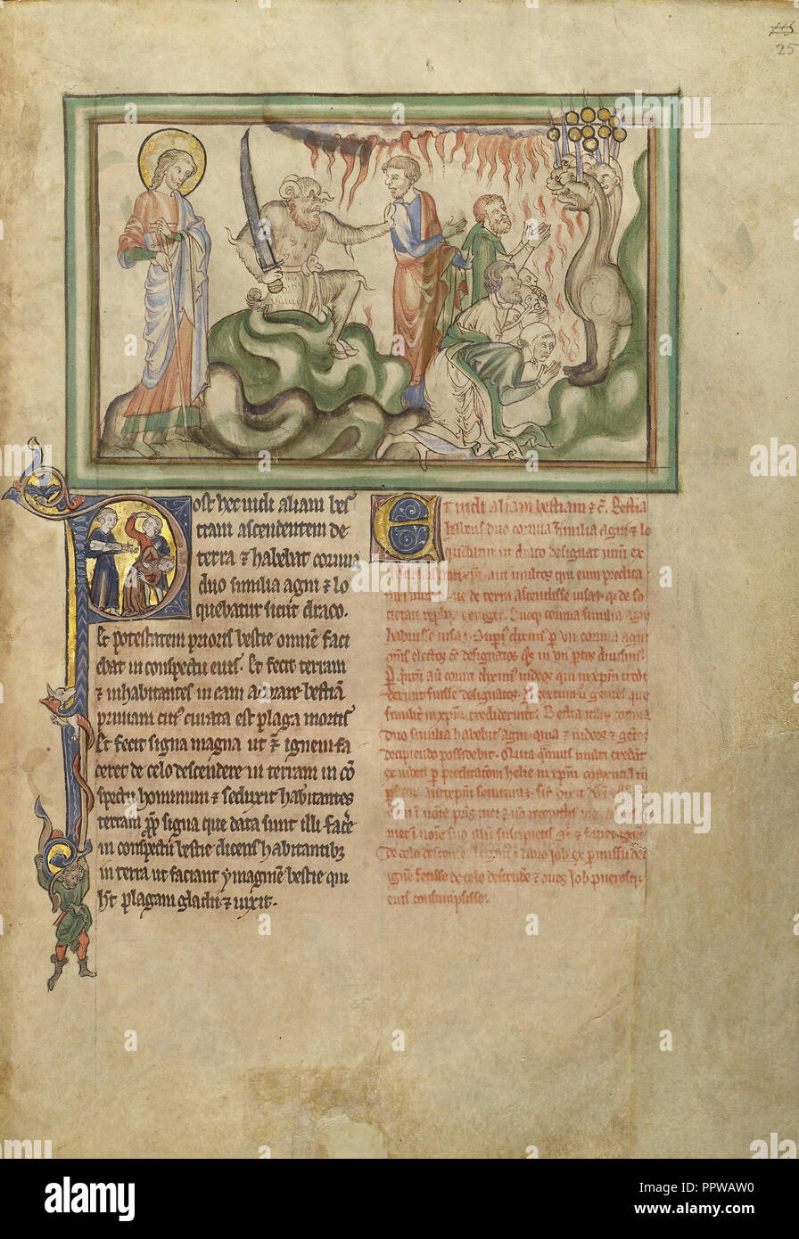 La Bestia dalla terra e l adorazione della bestia dal mare; Londra, probabilmente, Inghilterra; circa 1255 - 1260; tempera Foto Stock