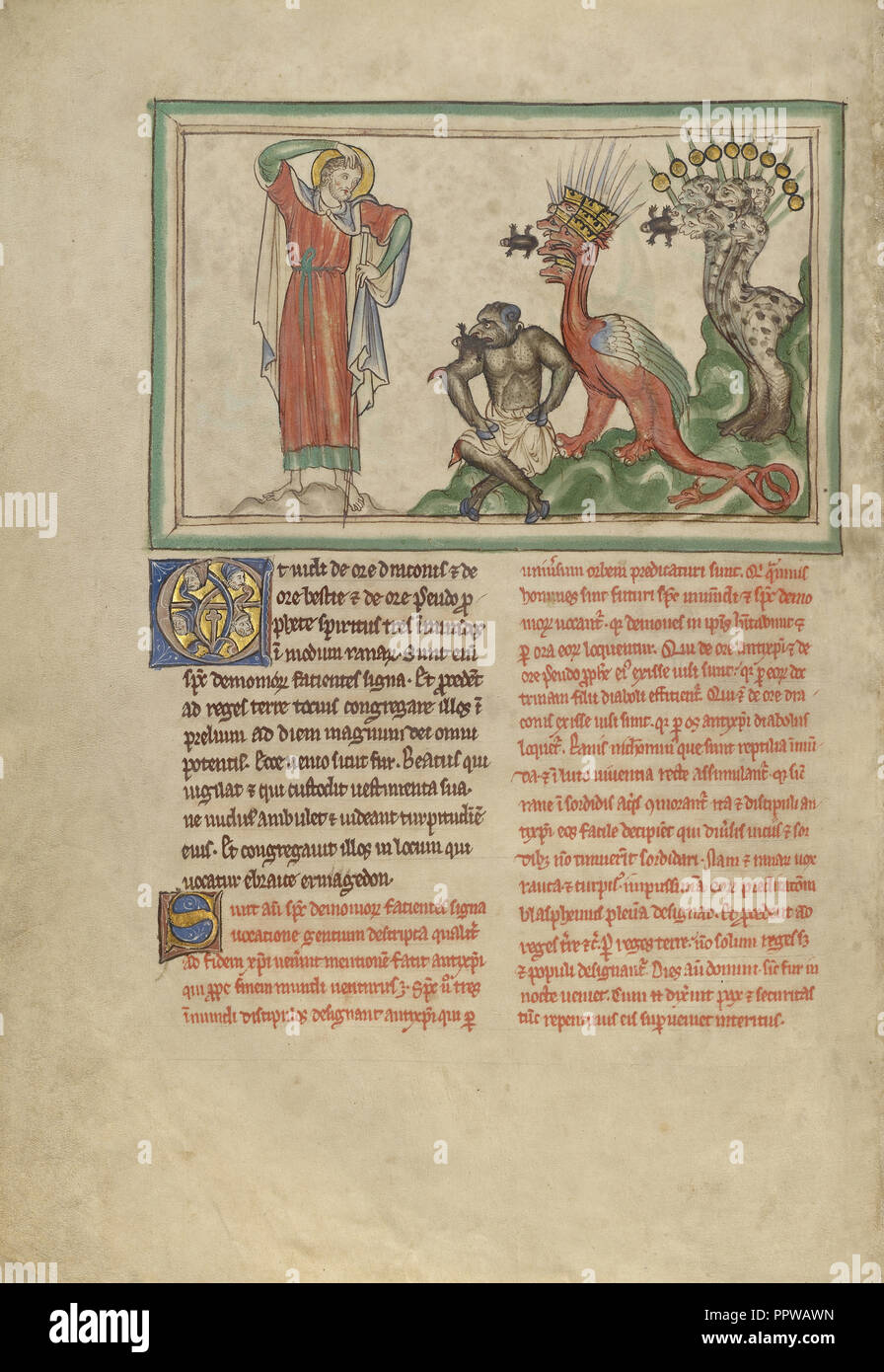 Gli spiriti immondi rilascio dalla bocca del drago e la bestia e il falso profeta; Londra, probabilmente, Inghilterra; circa 1255 Foto Stock