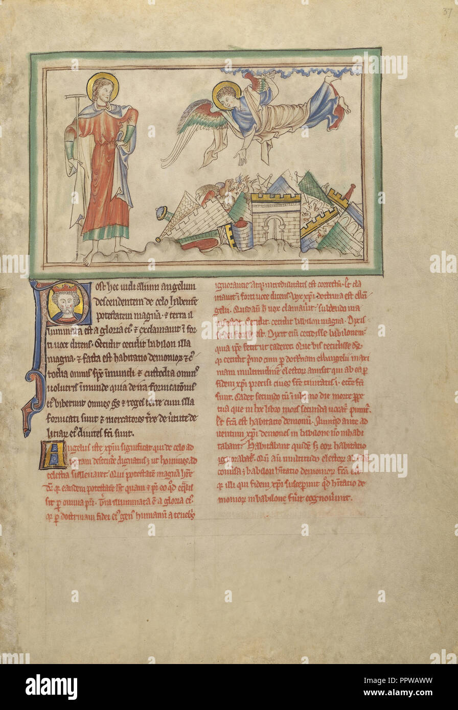 La caduta di Babilonia; Londra, probabilmente, Inghilterra; circa 1255 - 1260; tempere, foglia oro, colorato di lavaggi, penna e inchiostro Foto Stock
