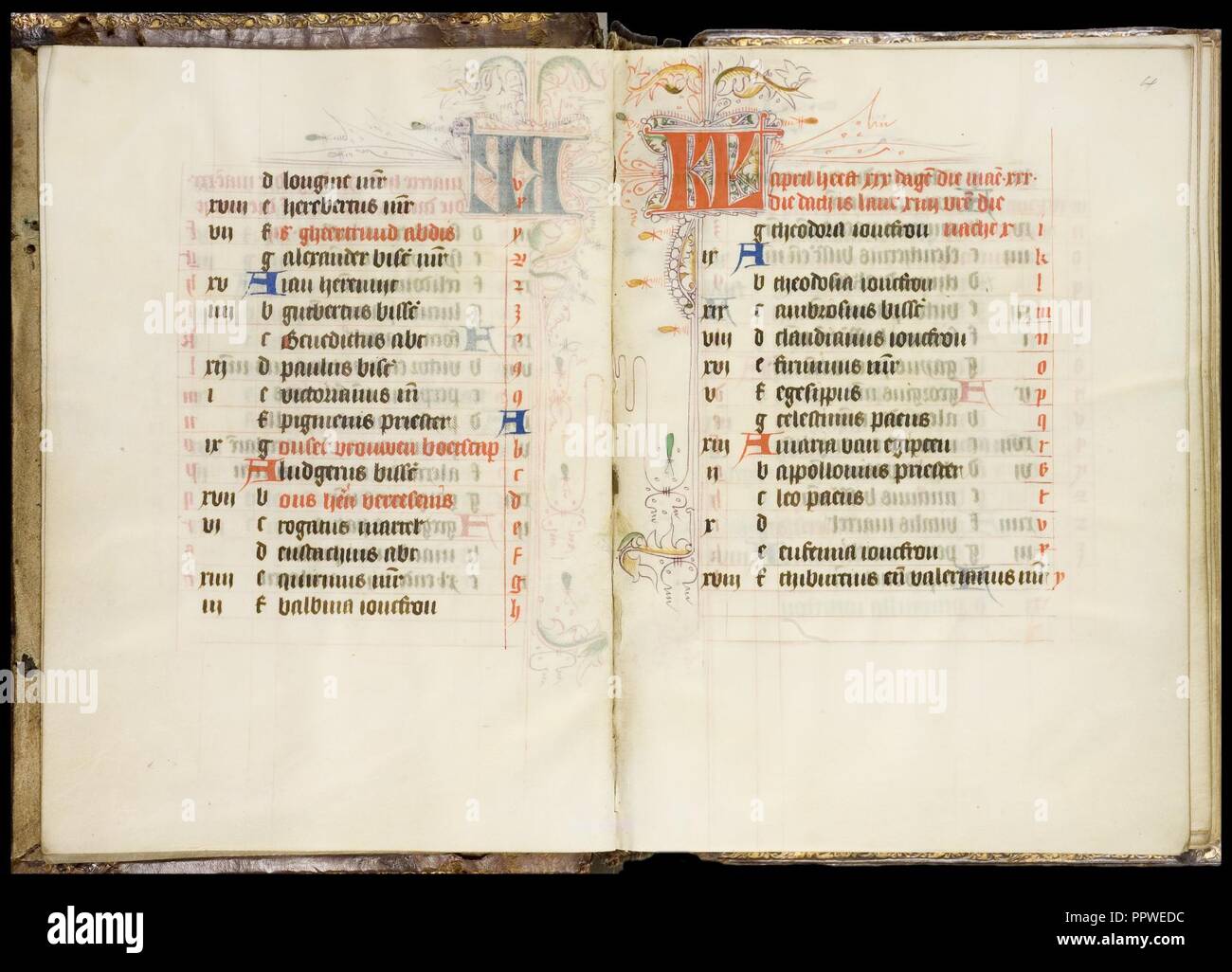 Bout Psalter-Hours - KB 79 K 11 - Calendario per il mese di aprile - folio 4r. Foto Stock