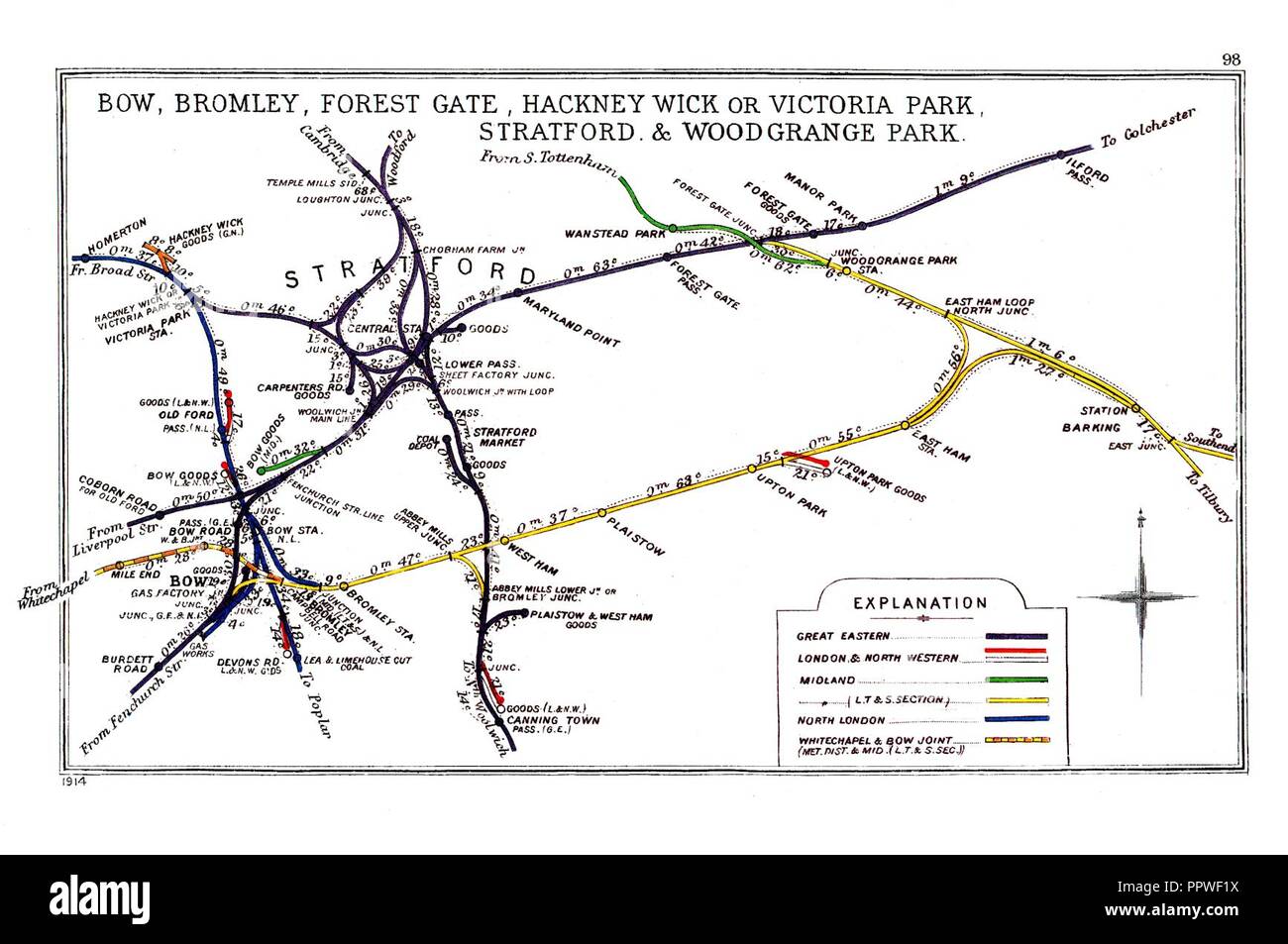Bow, Bromley, Firest Gate, hackney stoppino o Victoria Park, Stratford & Woodgrange Park RJD 98. Foto Stock
