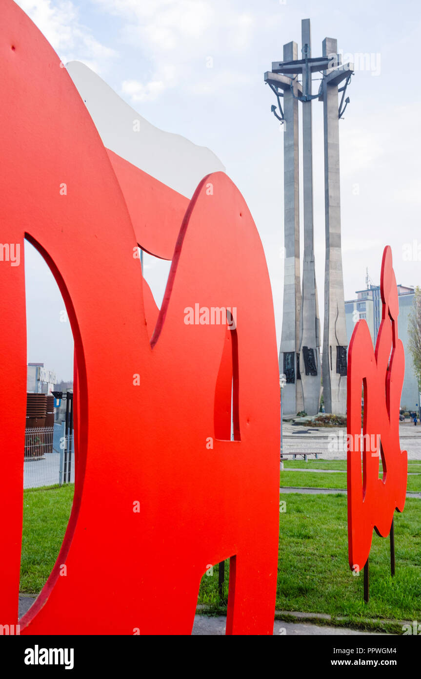 Monumento ai Caduti i lavoratori del cantiere di 1970 e la solidarietà europea centro dedicato alla storia di solidarietà, il Polacco sindacali e civili Foto Stock
