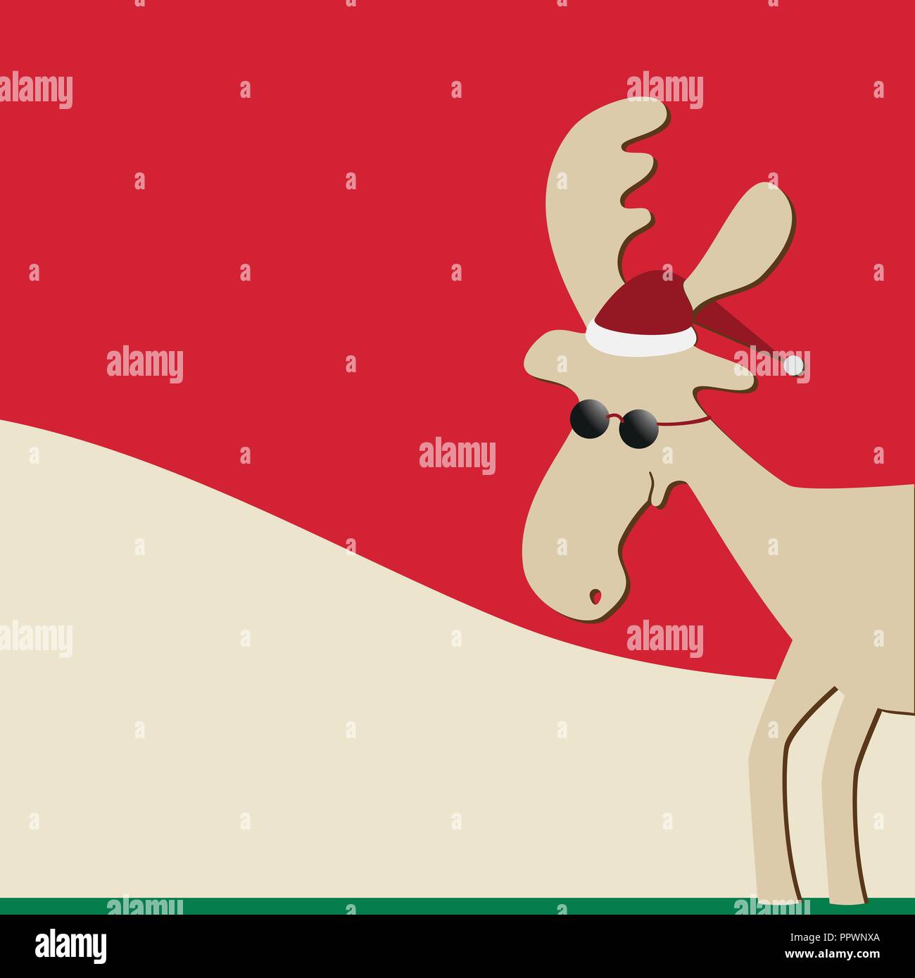 Scheda di Natale con la Elk in rosso e marrone Illustrazione Vettoriale