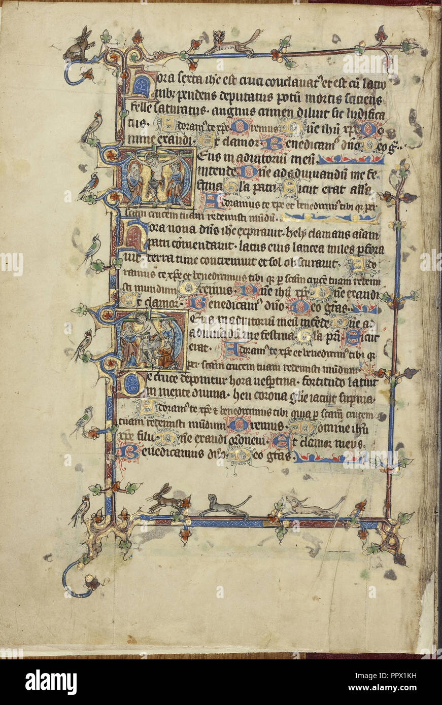 Iniziale D: La crocifissione; Iniziale D: la Deposizione; Francia nord orientale, Francia; circa 1300; tempere, foglia oro Foto Stock