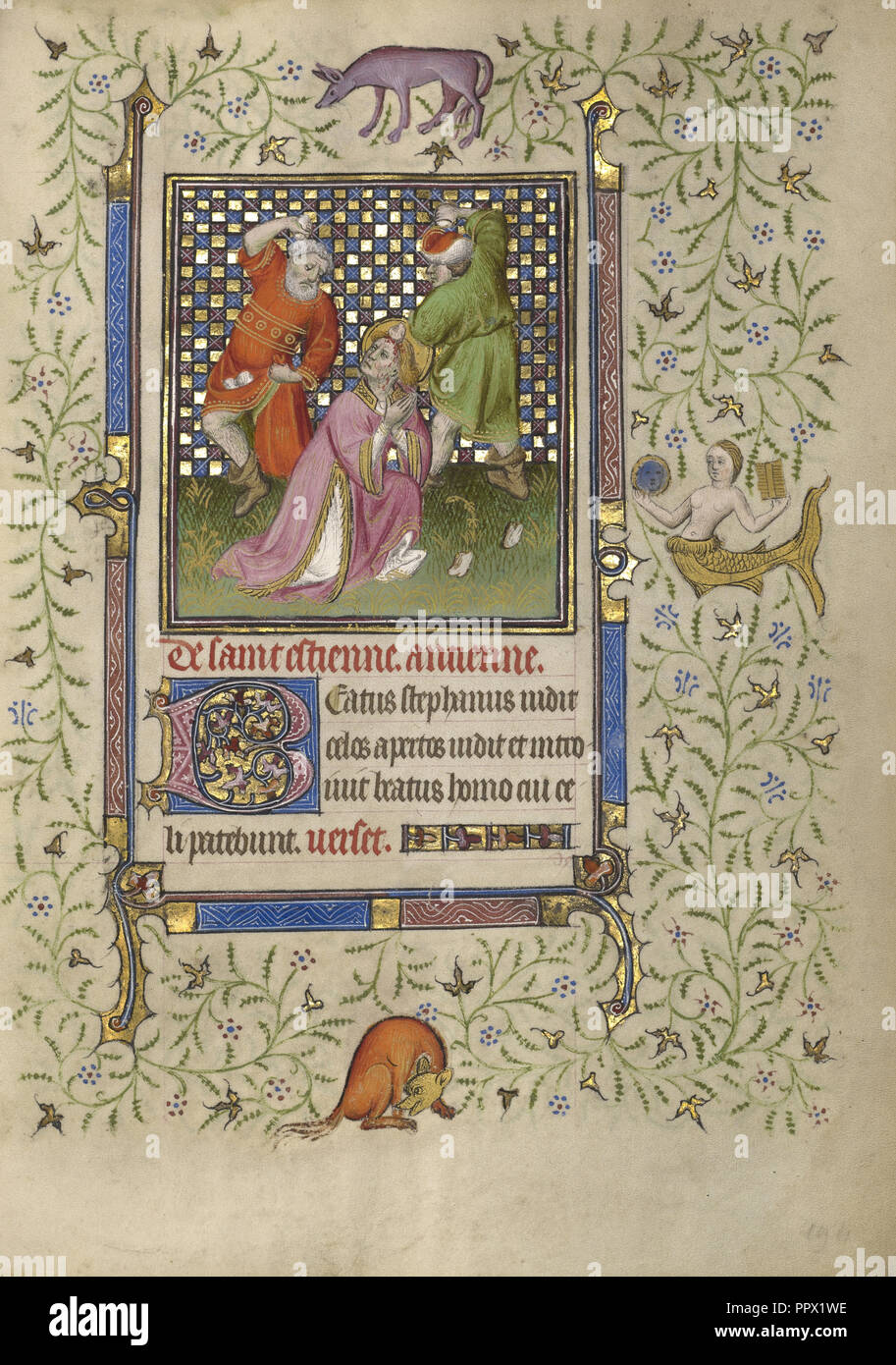 La lapidazione di Santo Stefano; seguace del Egerton Master , Francese , Netherlandish, attivo circa 1405 - 1420, Parigi, Francia Foto Stock