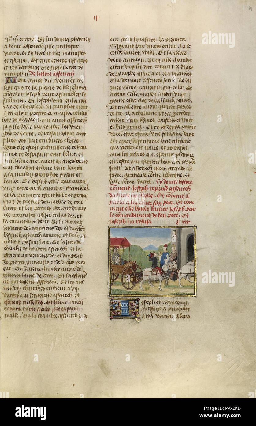 Giuseppe e Aseneth; Ghent, Belgio; circa 1475; tempere, foglia oro e oro dipingere su pergamena; foglie: 43,8 x 30,5 cm Foto Stock