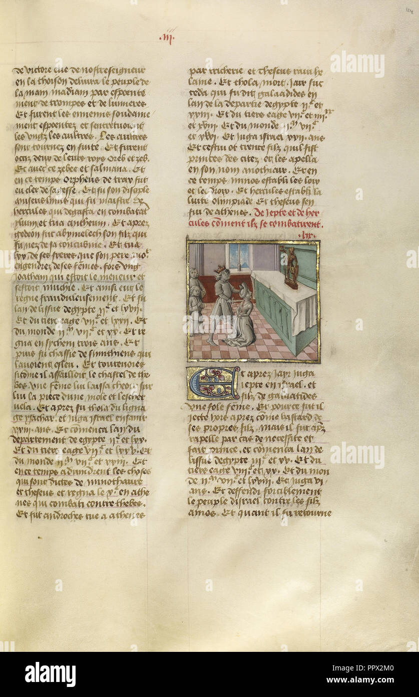 Jephthe e sua figlia; Ghent, Belgio; circa 1475; tempere, foglia oro e oro dipingere su pergamena; foglie Foto Stock