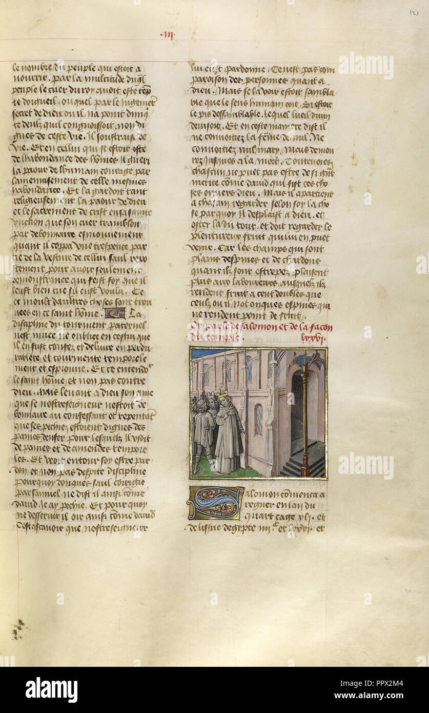 Salomone davanti al tempio; Ghent, Belgio; circa 1475; tempere, foglia oro e oro dipingere su pergamena; foglie Foto Stock