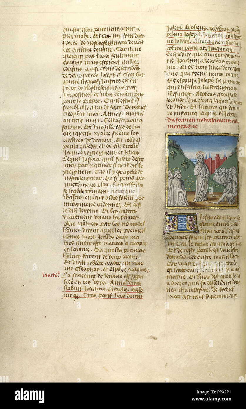 Il Sermone della Montagna; Ghent, Belgio; circa 1475; tempere, foglia oro e oro dipingere su pergamena; foglie Foto Stock