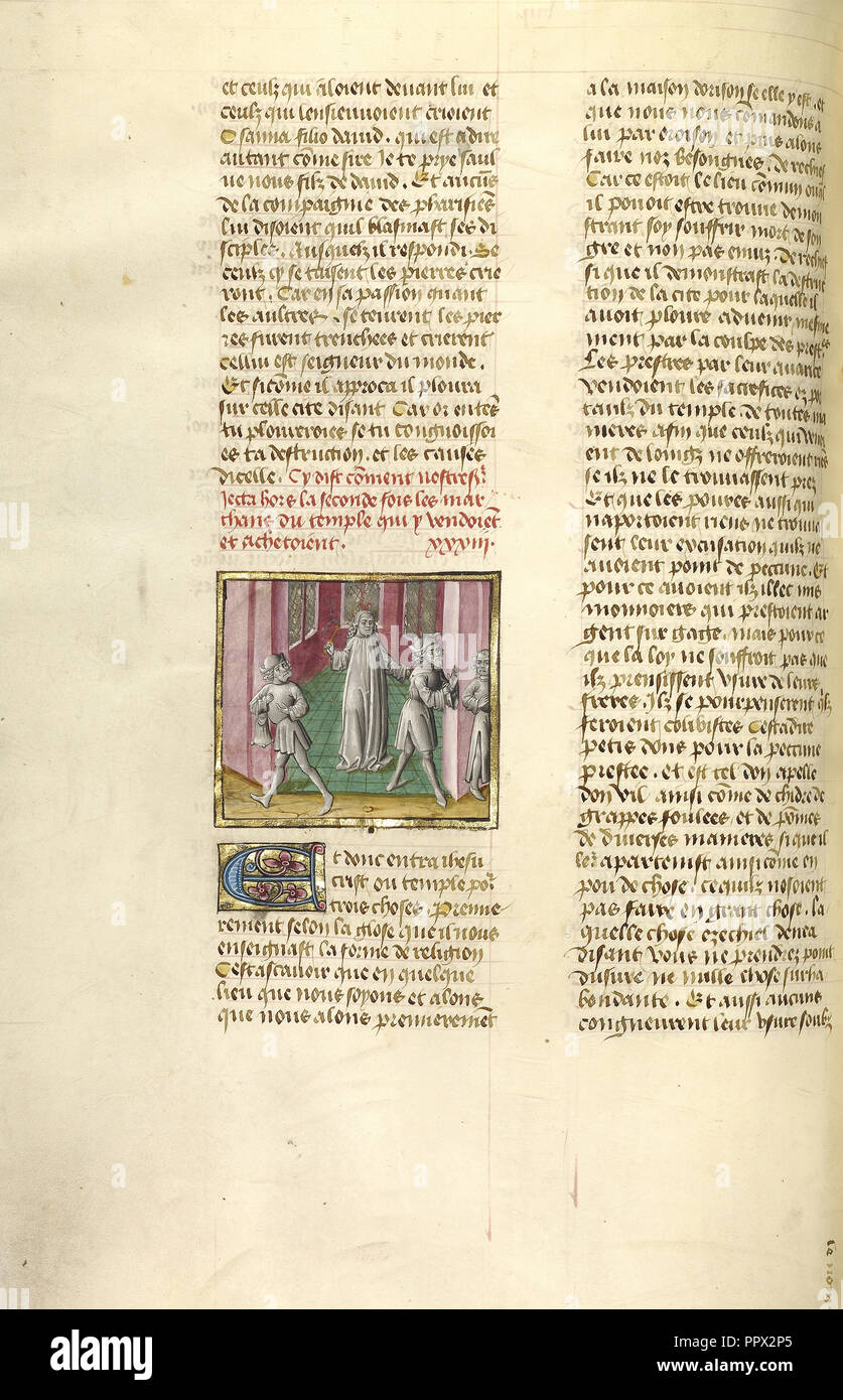 La purificazione del tempio; Ghent, Belgio; circa 1475; tempere, foglia oro e oro dipingere su pergamena; foglie Foto Stock