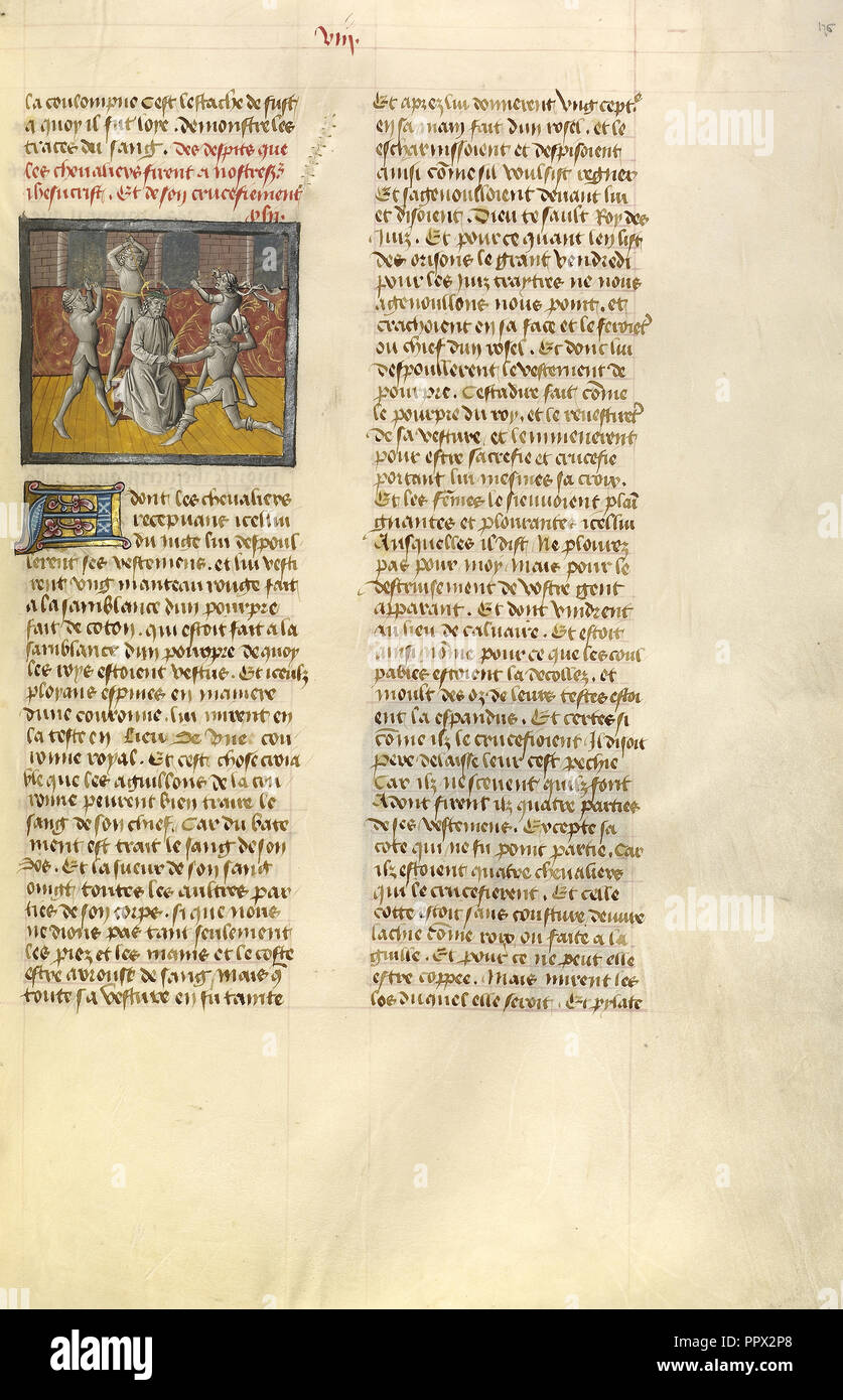 La coronazione di spine; Ghent, Belgio; circa 1475; tempere, foglia oro e oro dipingere su pergamena; foglie Foto Stock