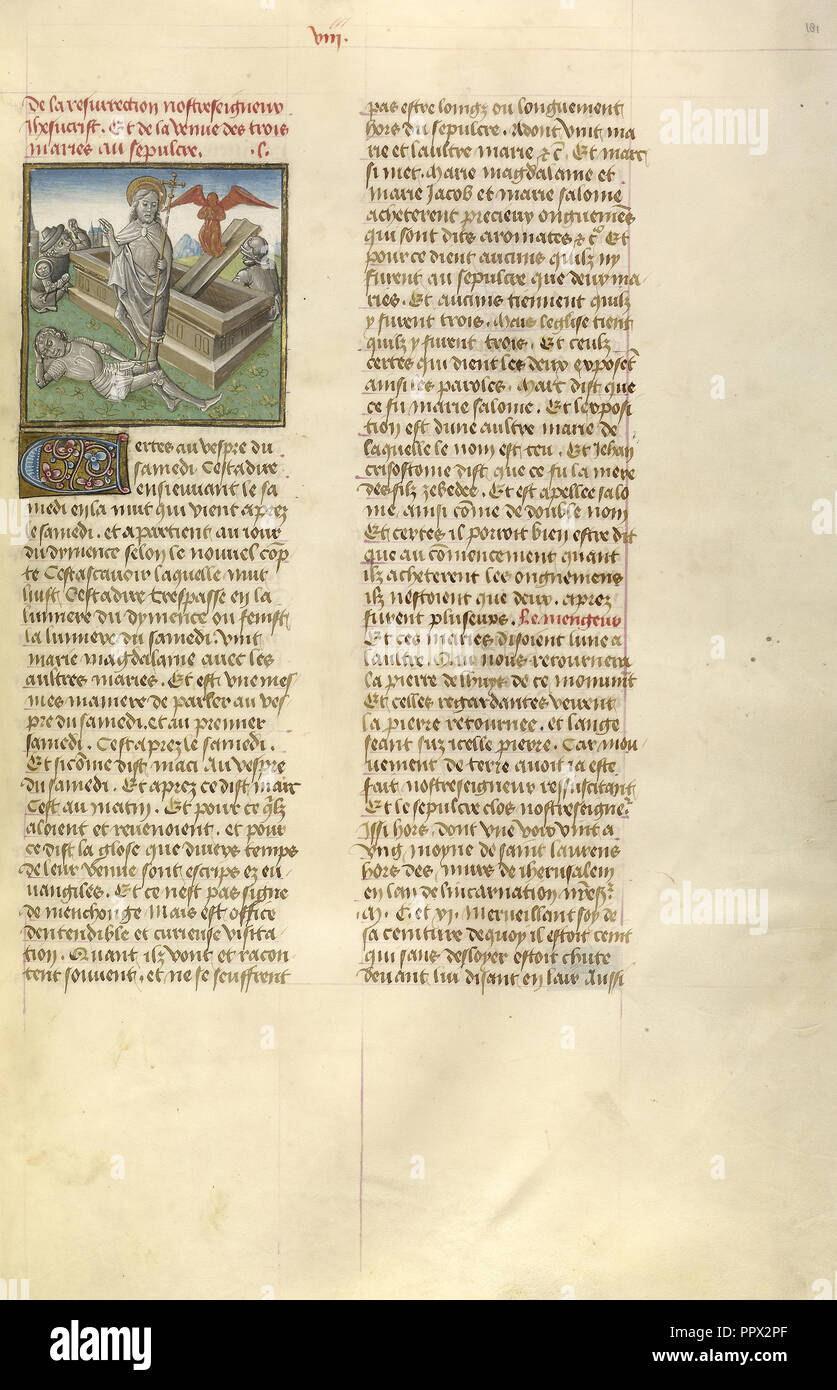 La Risurrezione; Ghent, Belgio; circa 1475; tempere, foglia oro e oro dipingere su pergamena; foglie: 43,8 x 30,5 cm Foto Stock