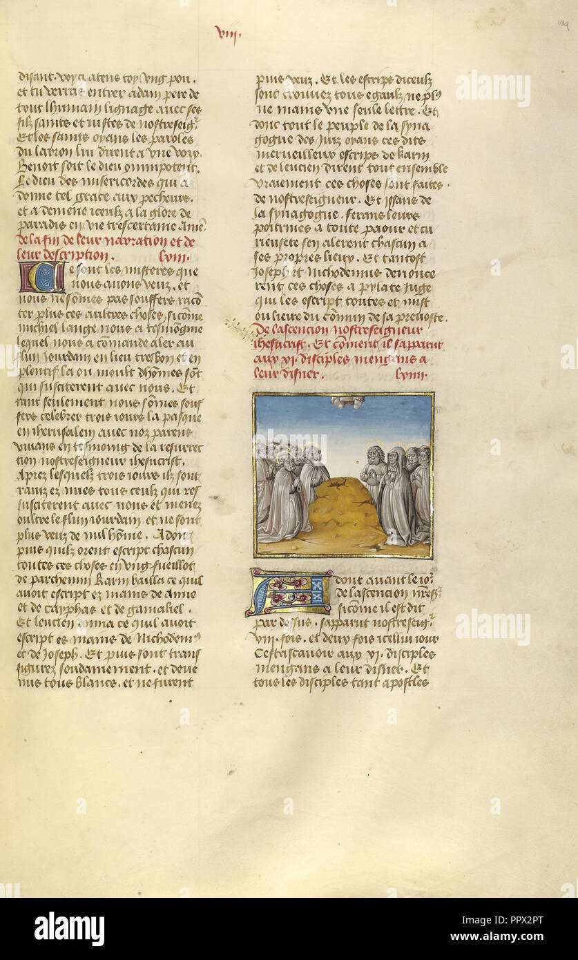 L'Ascensione; Ghent, Belgio; circa 1475; tempere, foglia oro e oro dipingere su pergamena; foglie: 43,8 x 30,5 cm Foto Stock