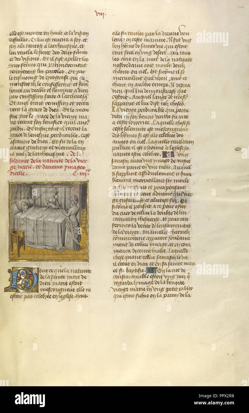 La nascita della Vergine; Ghent, Belgio; circa 1475; tempere, foglia oro e oro dipingere su pergamena; foglie Foto Stock