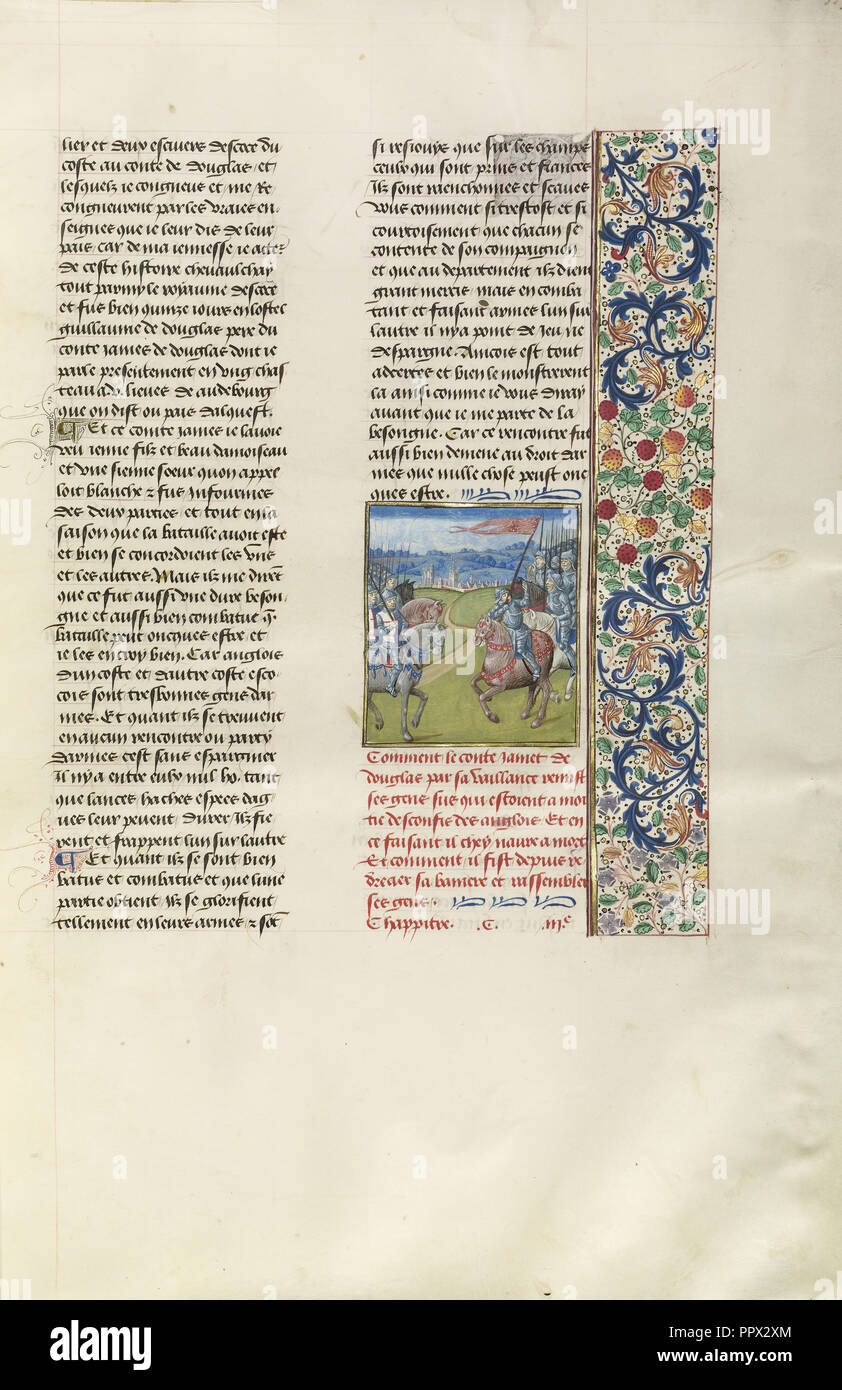 James Douglas e Henry Percy affacciati; Bruges, Belgio; circa 1480 - 1483; tempere, foglia oro, oro vernice Foto Stock