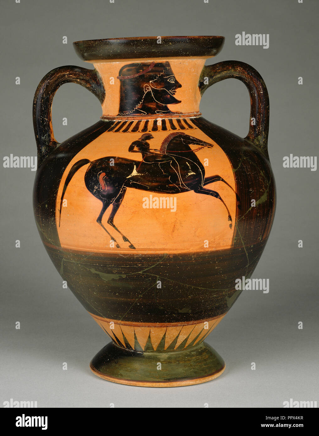 Vaso di storage; attribuita al Pittore di Acropoli 606, greco, soffitta, attivo 570 - 560 A.C., Atene, Grecia; circa 570 - 560 A.C. Foto Stock