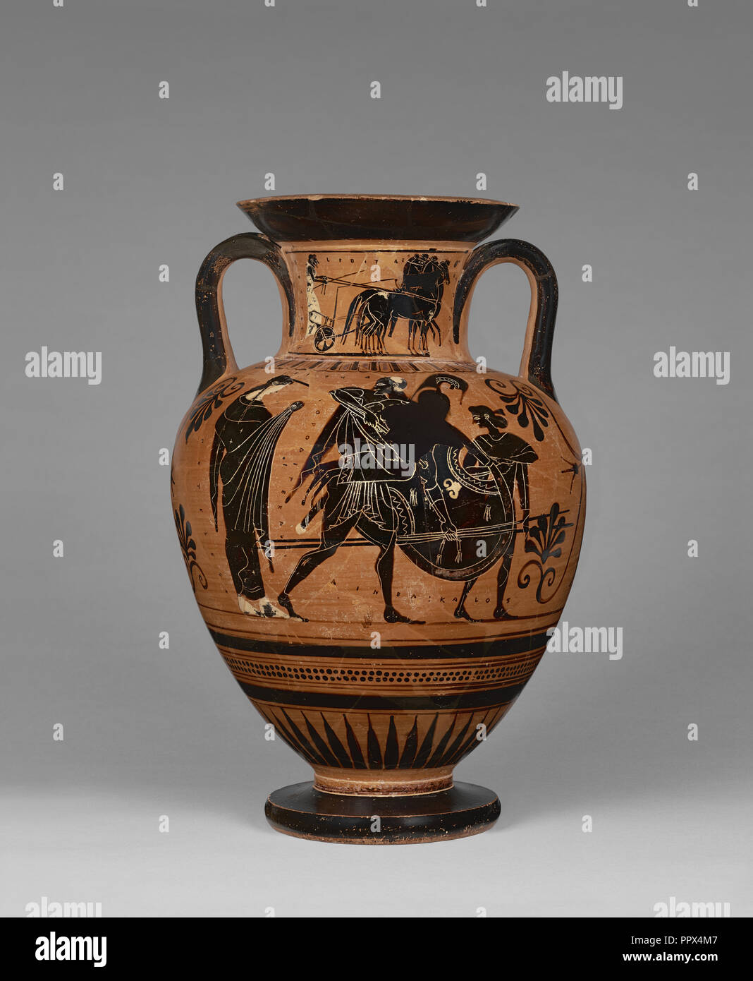 Vaso di storage con Enea e Anchise; attribuita al Gruppo di Leagros, greco, soffitta, attivo 525 - 500 A.C., Atene, Grecia Foto Stock