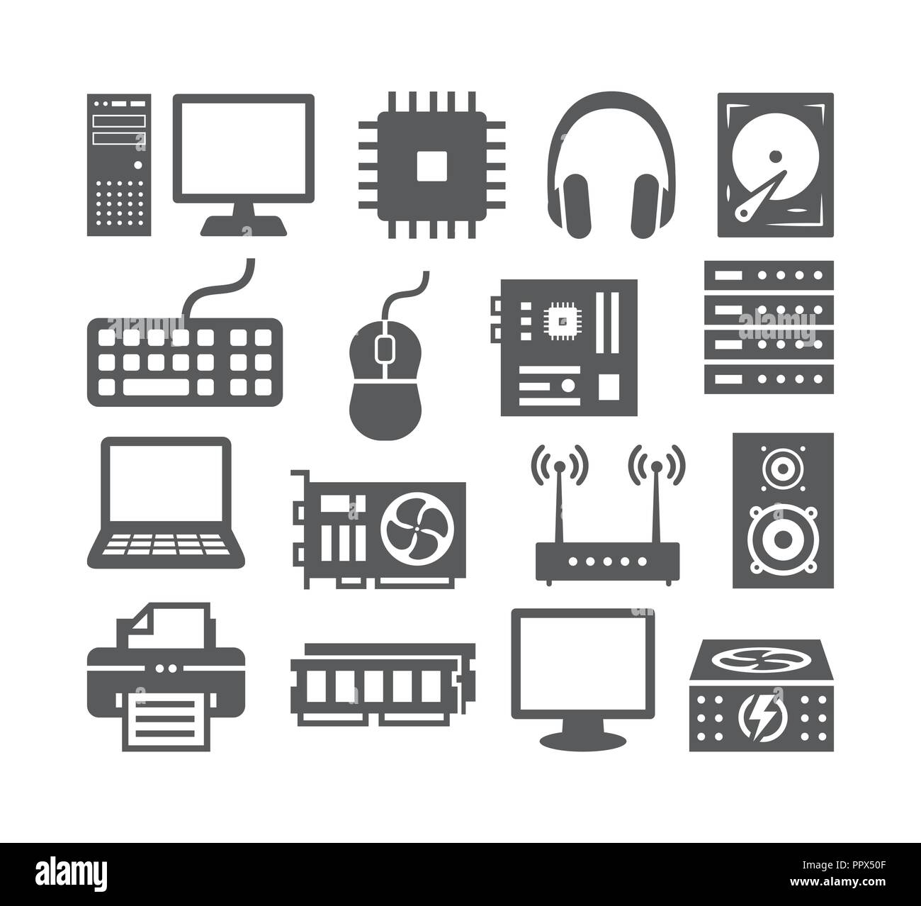 Icone del computer impostata Illustrazione Vettoriale