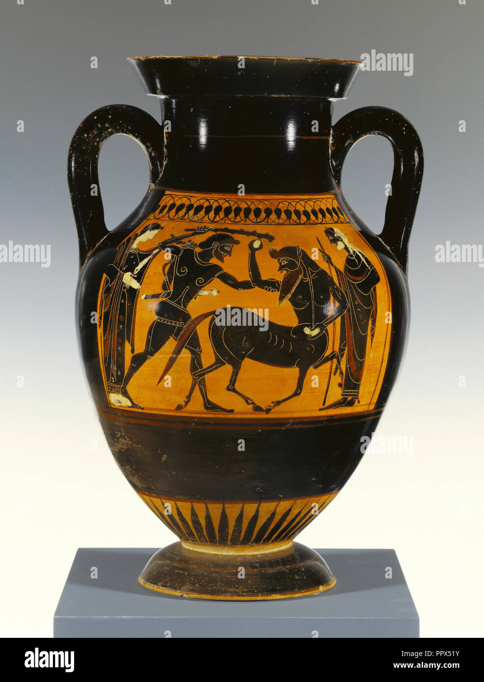 Storage Jar con Eracle che attacca un centauro; attribuita al gruppo di Medea, greco, soffitta, attivo 530 - 510 A.C. Atene Foto Stock