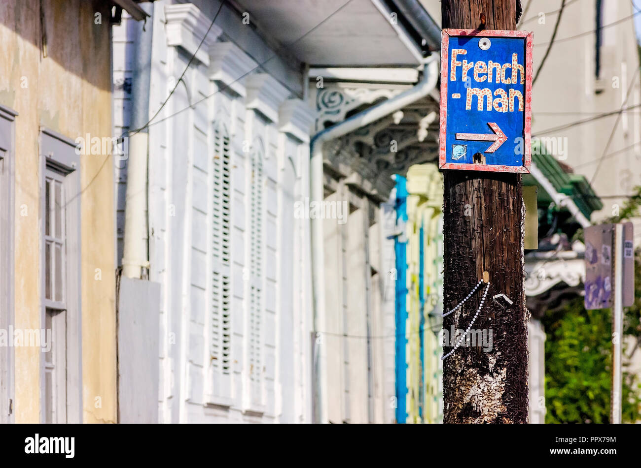 Un segno segna francesi Street, nov. 15, 2015, il New Orleans French Quarter di New Orleans, in Louisiana. Foto Stock