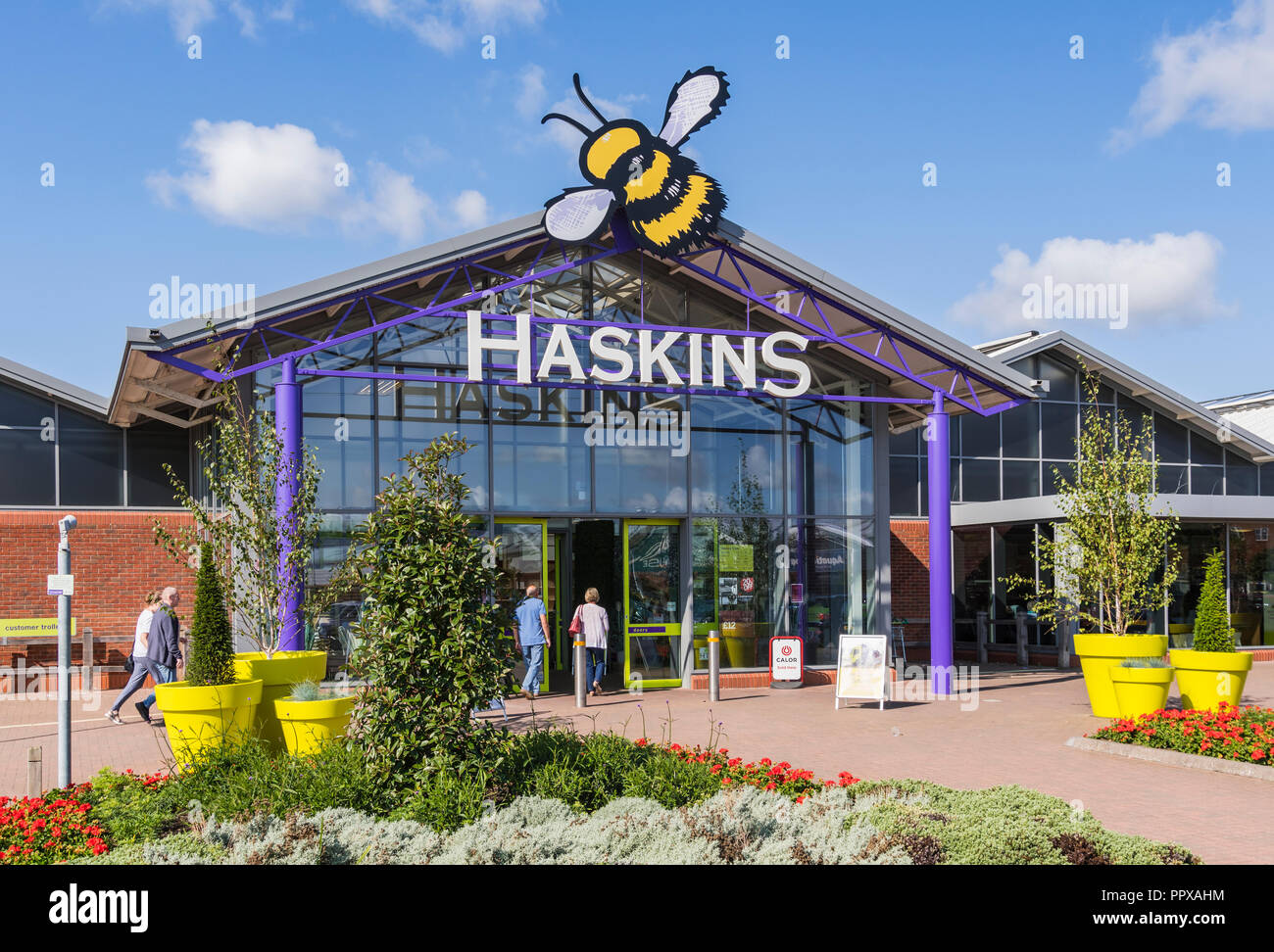 Haskins Garden Center ingresso anteriore in Roundstone, Ferring, West Sussex, in Inghilterra, Regno Unito. Foto Stock