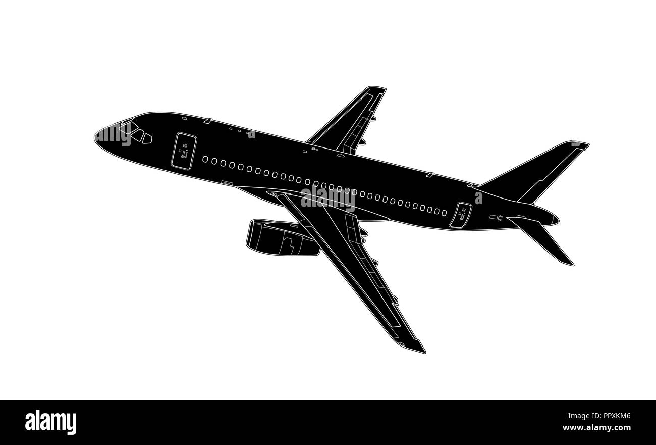 Illustrazione Vettoriale nello stile di disegno tecnico del moderno aereo russo Illustrazione Vettoriale