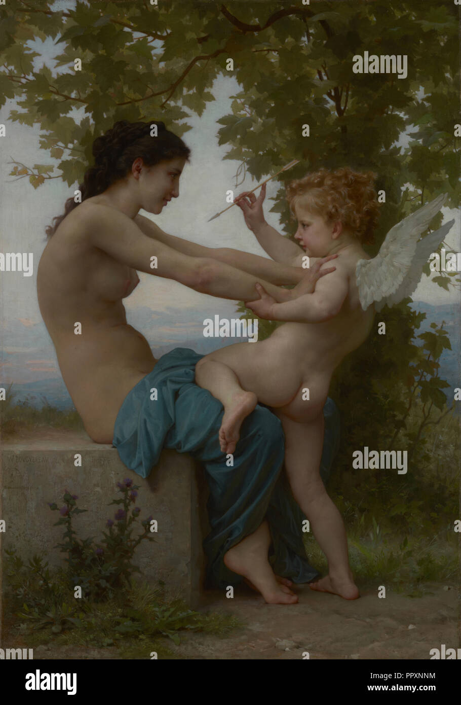 Una giovane ragazza difendersi contro Eros; William Adolphe Bouguereau, francese, 1825 - 1905, circa 1880; Olio su tela Foto Stock