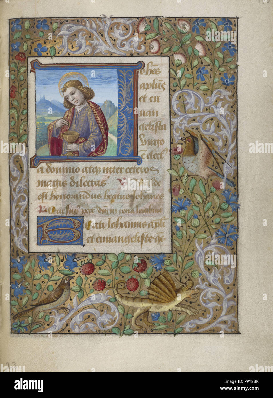 J iniziale: San Giovanni Evangelista; Georges Trubert, Francese, active Provence, Francia 1469 - 1508, Provenza, Francia Foto Stock