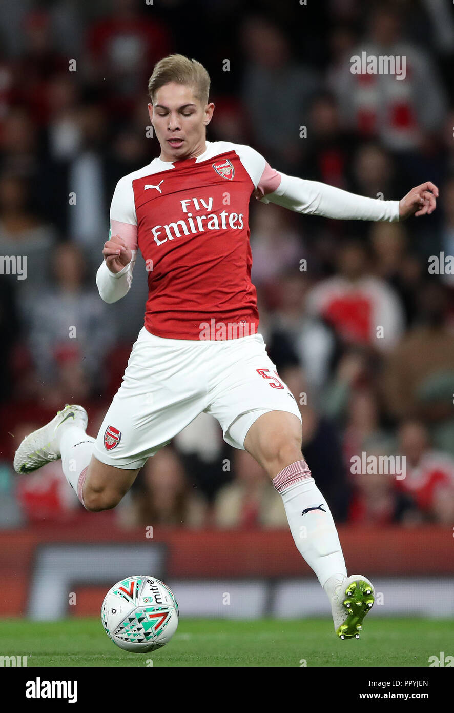 Dell'Arsenal Emile Smith-Rowe durante il Carabao Cup, terzo round corrispondono all'Emirates Stadium di Londra. Foto Stock