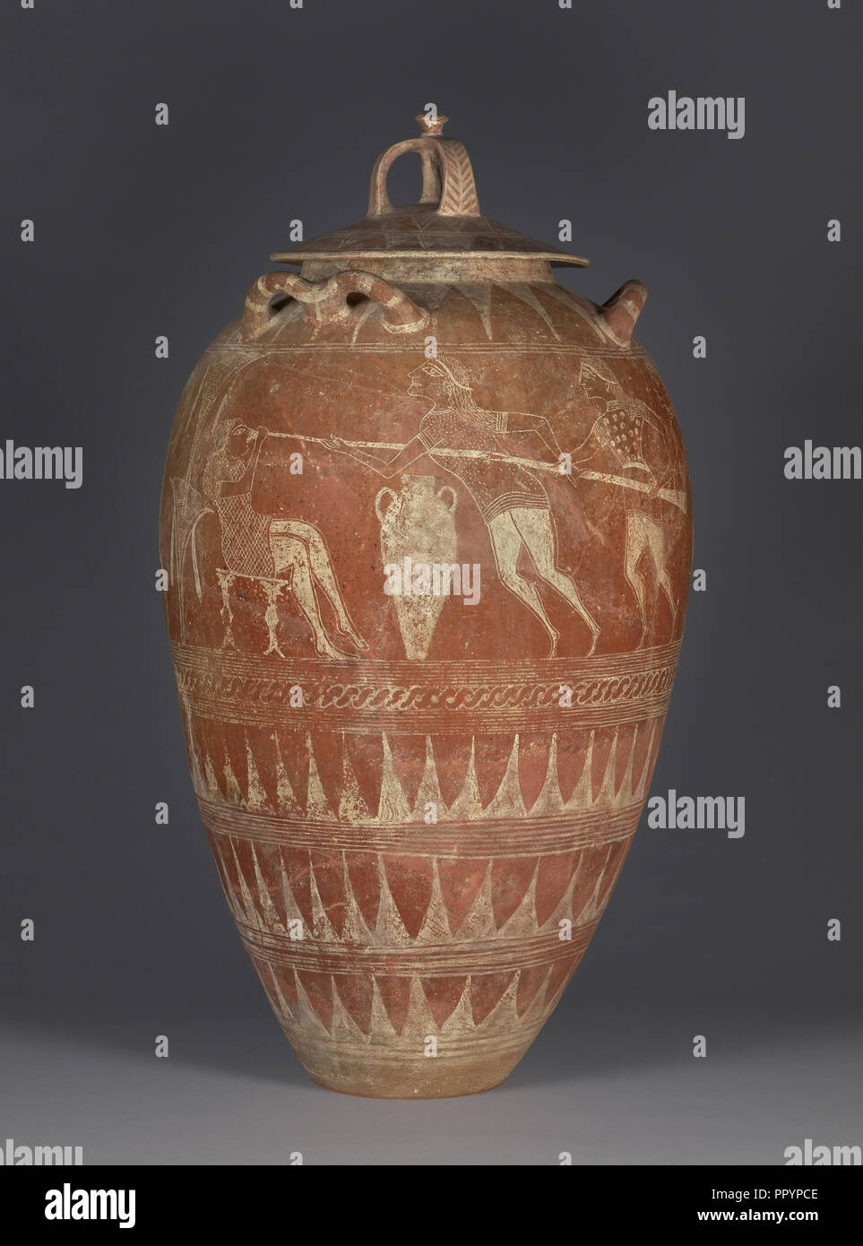 Storage Lidded Jar con l'accecamento di Polifemo; Workshop dei Calabresi urna, etrusca, attivo 650 - 625 A.C. Etruria Foto Stock