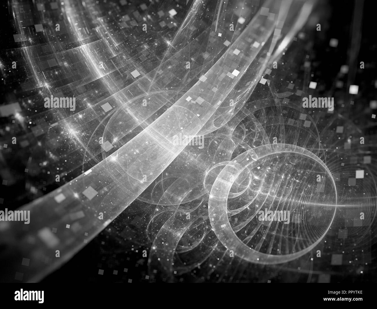 Incandescente nuove tecnologie futuristiche, bianco e nero, generato dal computer sfondo astratto, rendering 3D Foto Stock