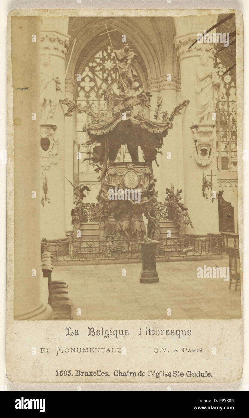 Bruxelles. Chaire de l'Eglise Ste Gudule; J. Quéval, Francese, attivo, Parigi Francia 1870s, 1865 - 1875; albume silver stampa Foto Stock