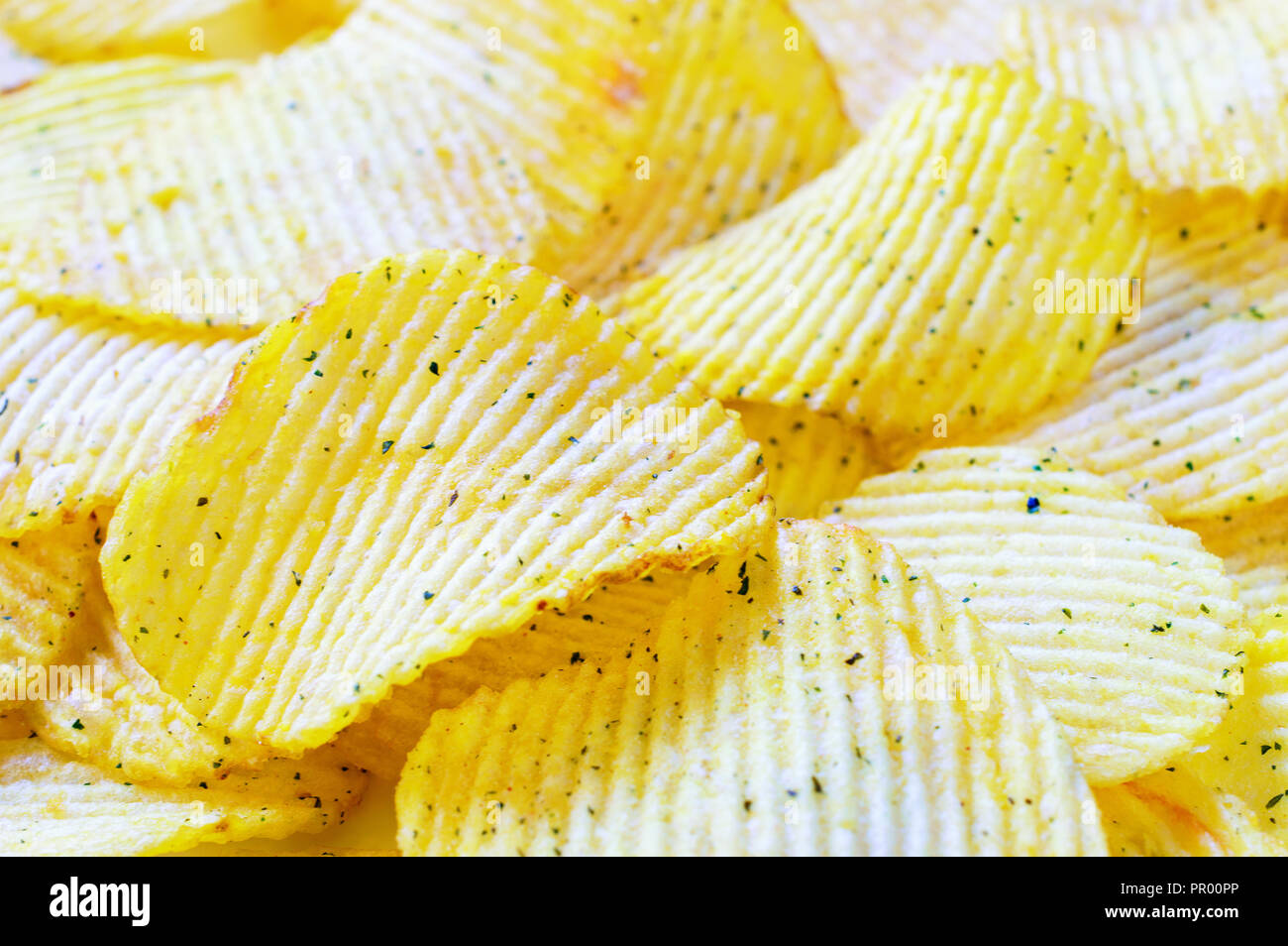 Closup potato chips sfondo. Foto Stock