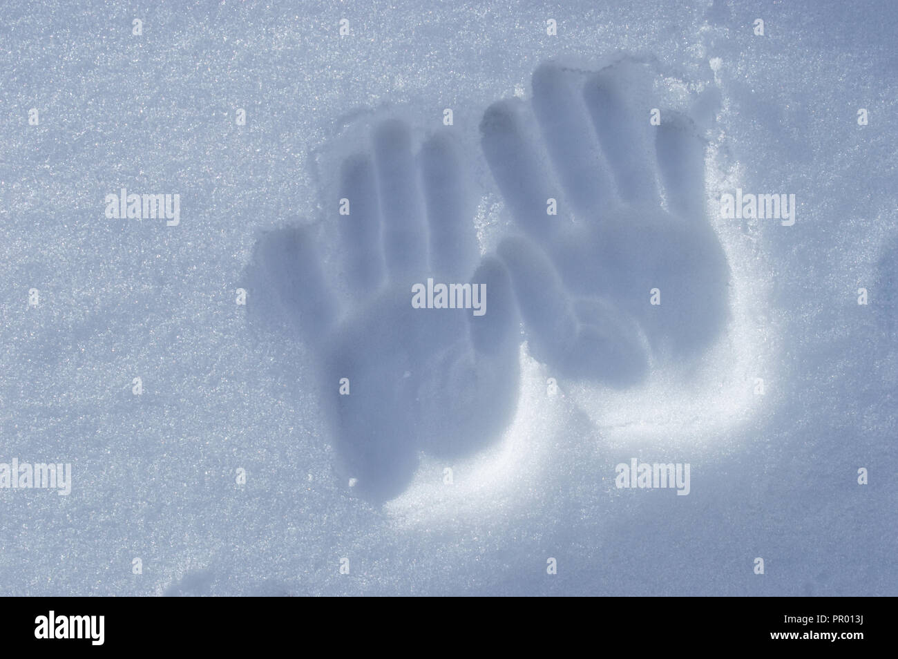 I bambini con le mani in mano nella neve. Foto Stock
