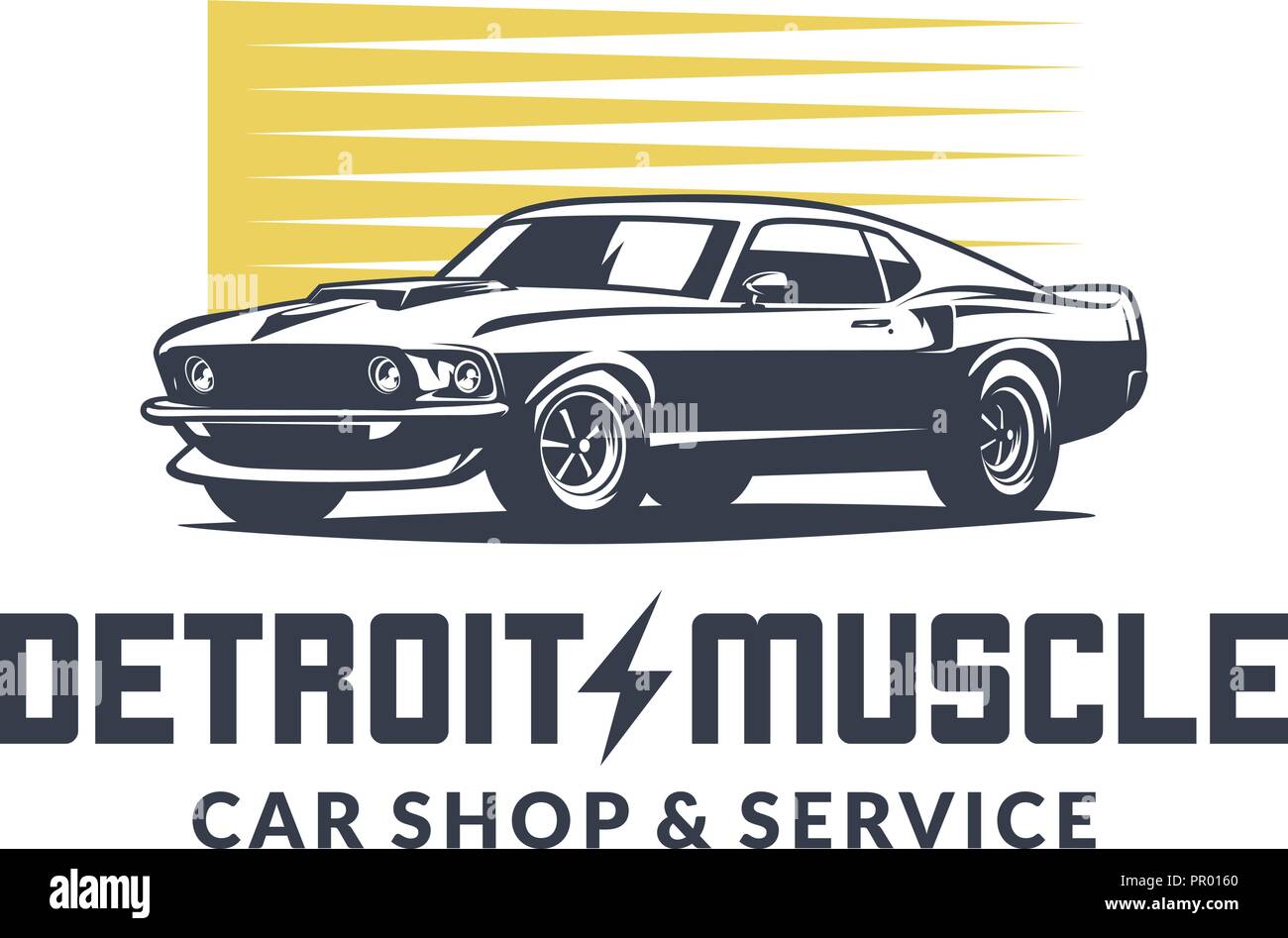 American muscle car vettore isolato del logo su sfondo bianco. 60s classic car illustrazione. Illustrazione Vettoriale