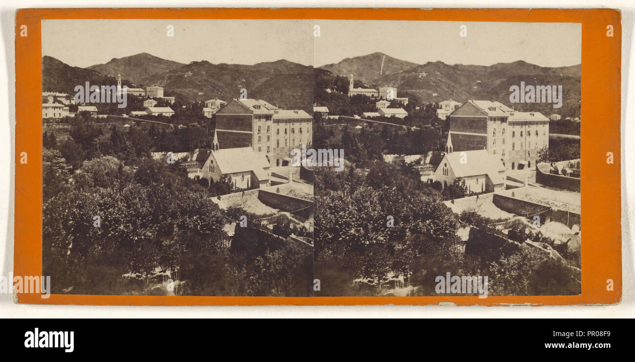 Vista di Pegli, un mare luogo di irrigazione vicino a Genova, hanno acquistato presso la Villa Pallavicini, Panorama di Pegli; italiano; circa 1880; albume d'uovo Foto Stock